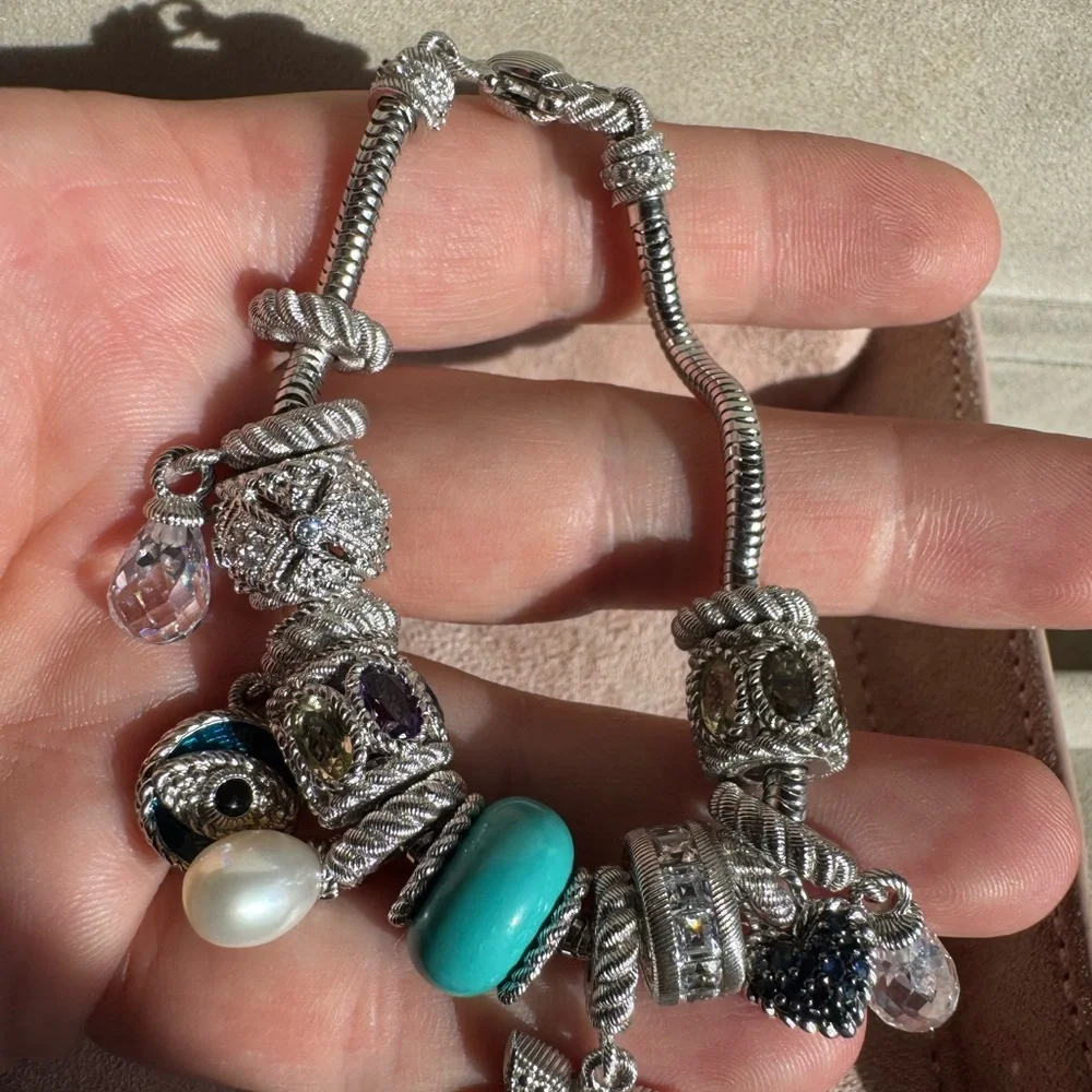 Judith Ripka Sterling Silver Charm bracelet with 13 charms and spacers - Picture 10 of 15